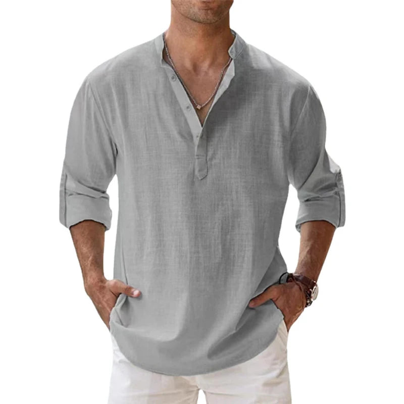 New Cotton Linen Shirts for Men Casual Shirts Lightweight Long Sleeve Henley Beach Shirts Hawaiian T Shirts for Men