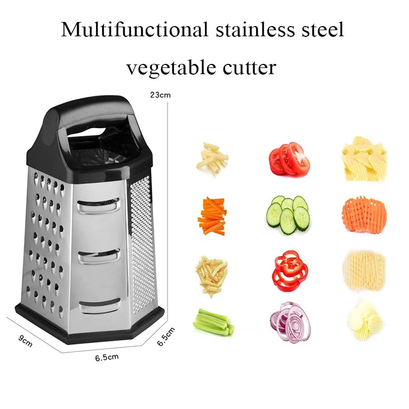 Râpe à légumes multifonctionnelle en acier inoxydable, trancheuse à 6 côtés, râpes manuelles pour fromage et pommes de terre, accessoires de cuisine