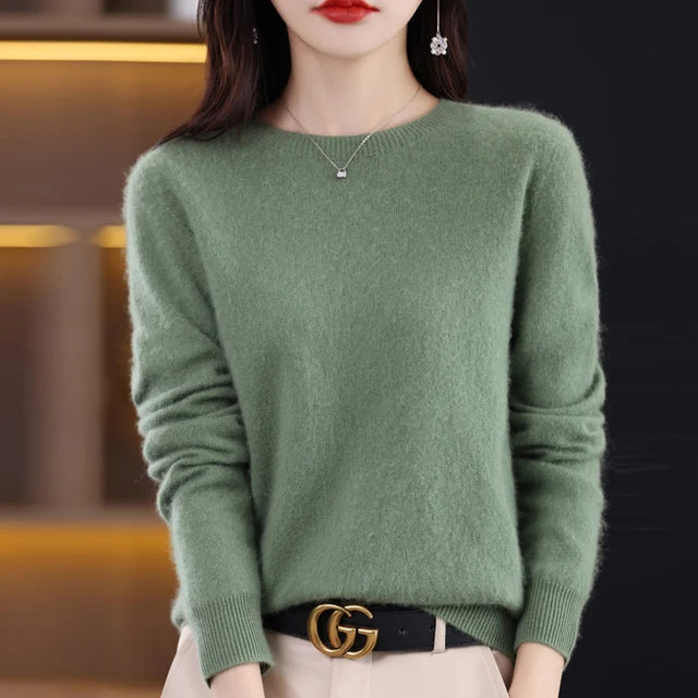 New Cashmere  Basic Top Long Sleeve Women O-Neck Knitted Sweater 100% Pure Merino Wool Pullover Clothing Knitwear