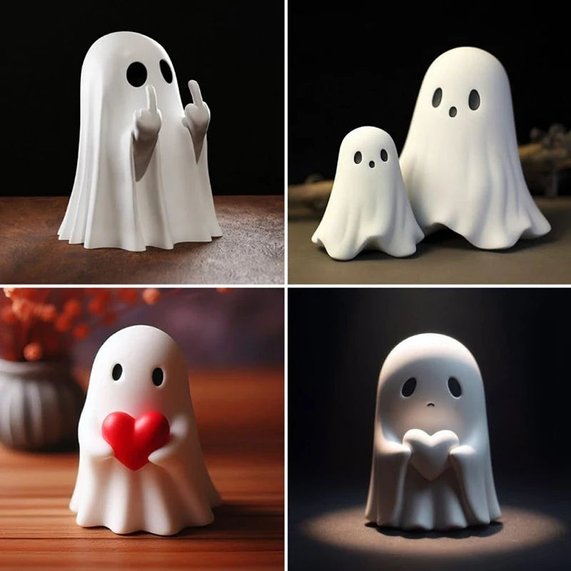 Middle Finger Cute Ghost Statue, Ghosts Small Scary Ghost Figurines, Halloween Home Decorations, Coffee Table Centerpieces Shelf