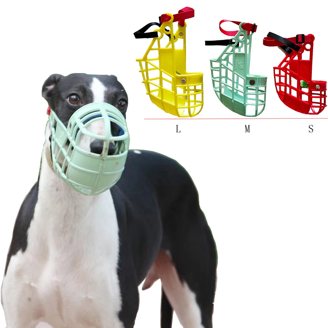 Bozal ajustable para perro, máscara de plástico antiladridos, cubierta para la boca, bozales de cesta para galgo, Gree Whippet, suministros para mascotas con S/M/L