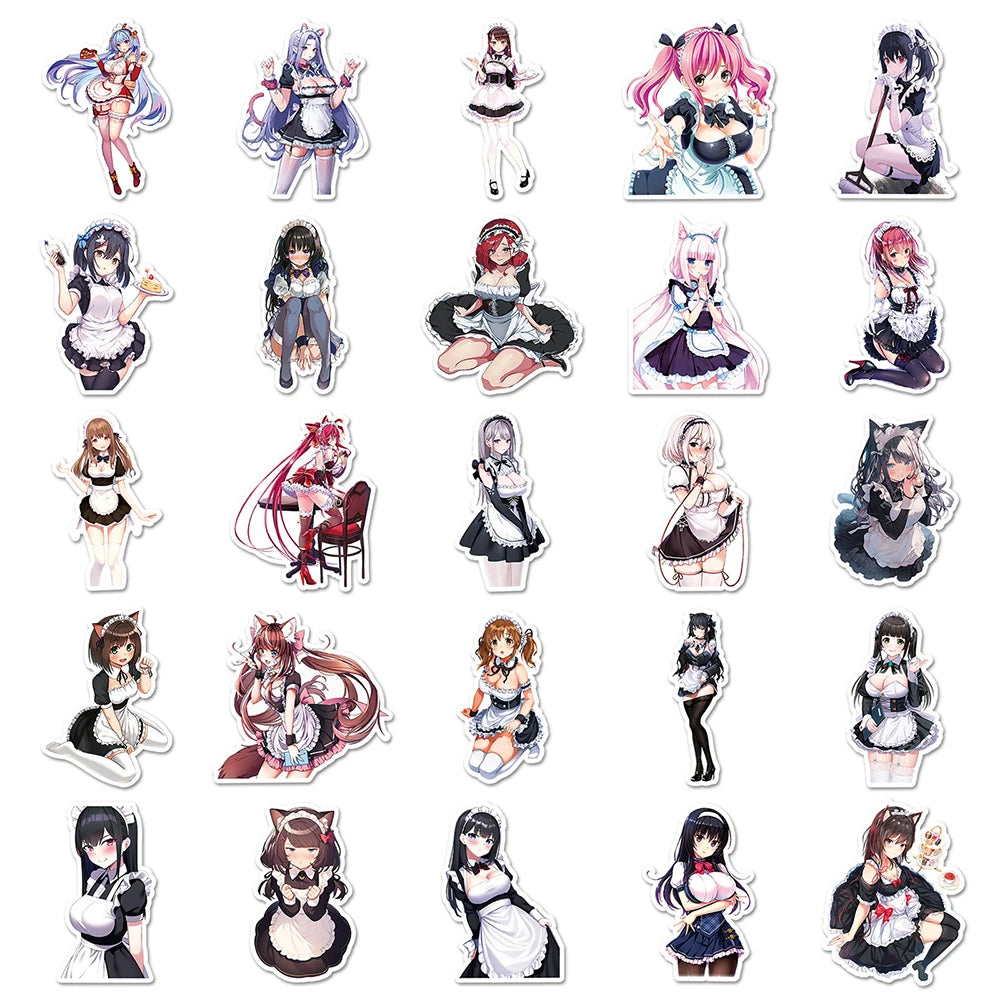 Cartoon Maid Dressing Anime Girl Hentai Stickers for Car Phone Skateboard-50pcs