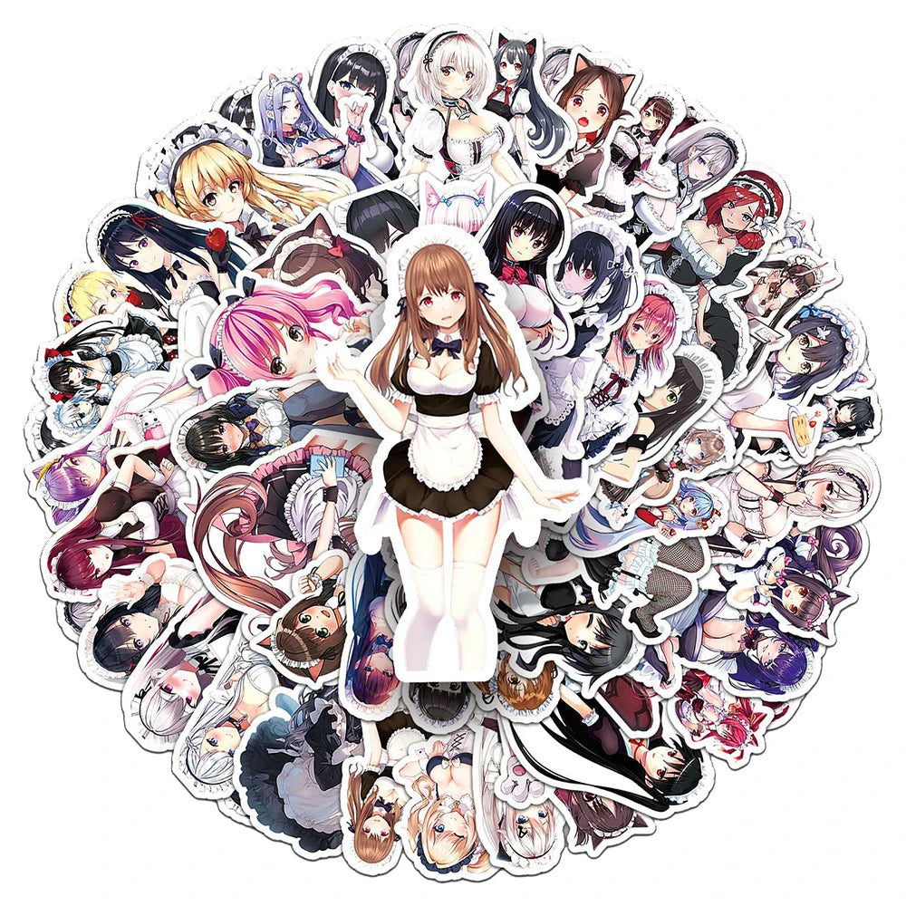 Cartoon Maid Dressing Anime Girl Hentai Stickers for Car Phone Skateboard-50pcs