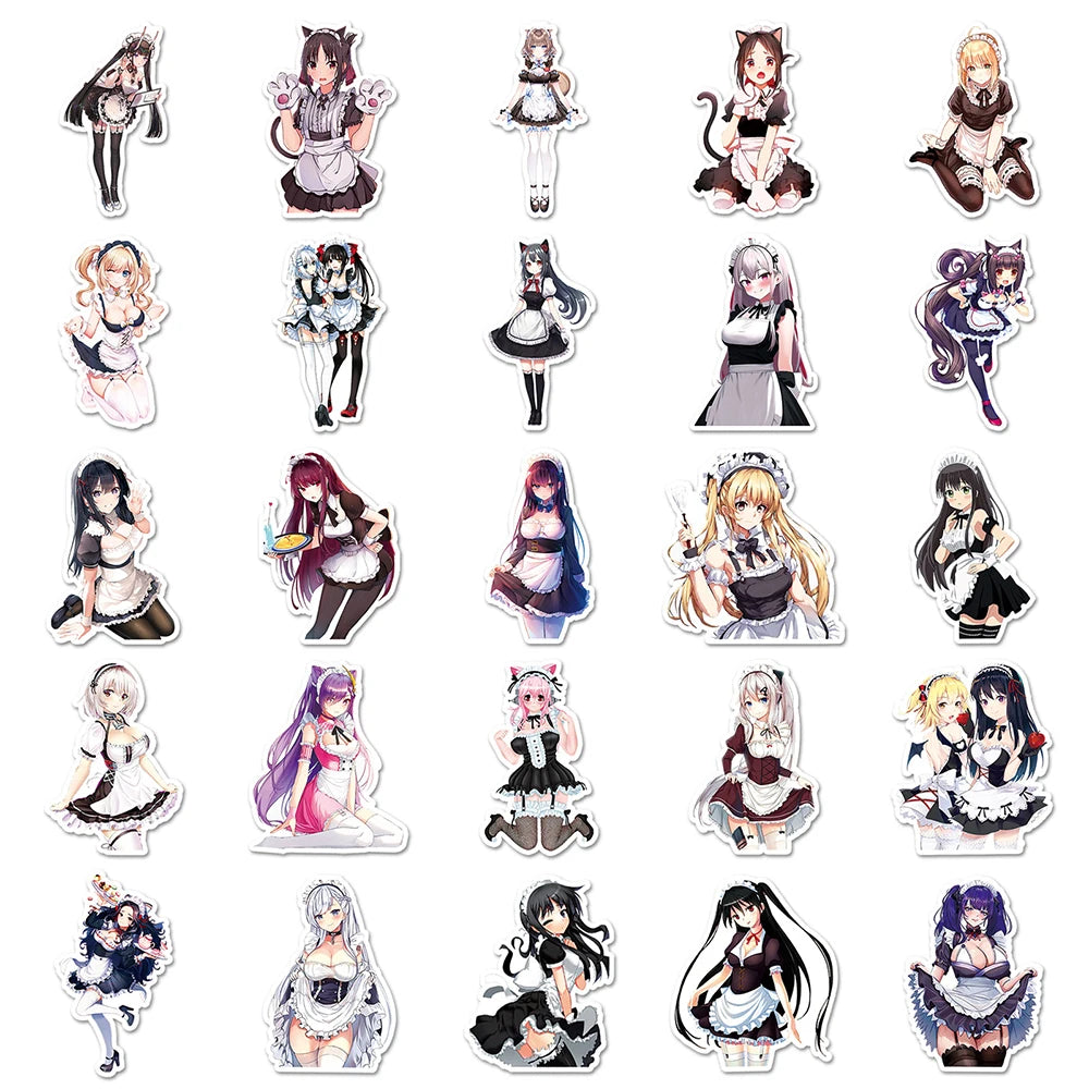 Cartoon Maid Dressing Anime Girl Hentai Stickers for Car Phone Skateboard-50pcs