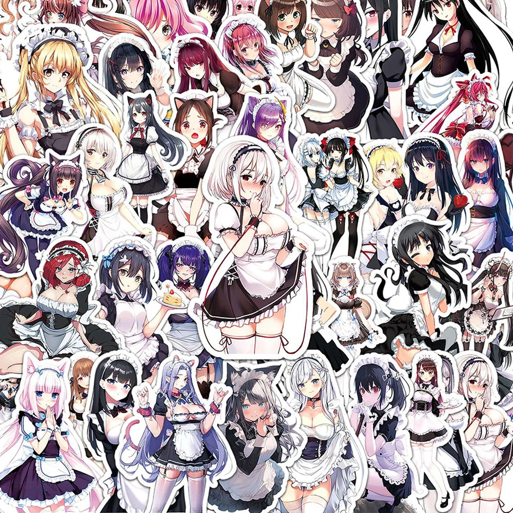 Cartoon Maid Dressing Anime Girl Hentai Stickers for Car Phone Skateboard-50pcs