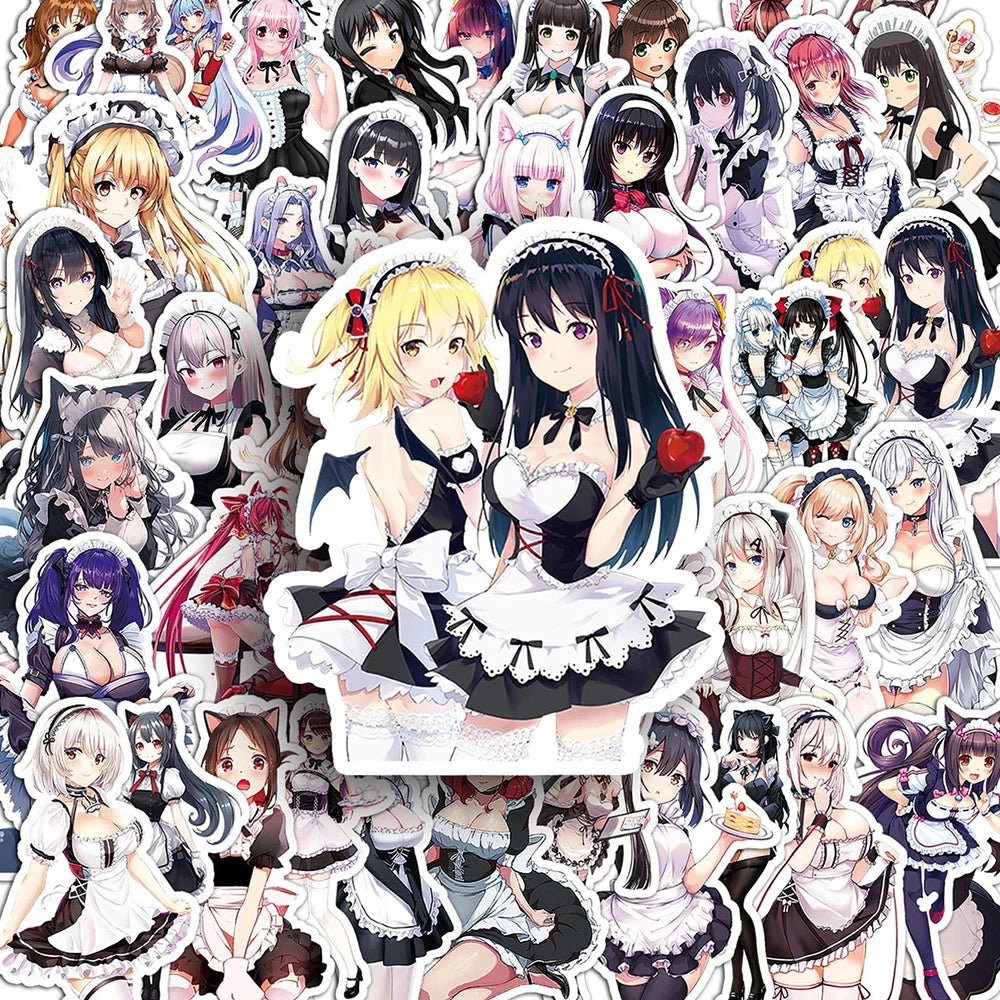 Cartoon Maid Dressing Anime Girl Hentai Stickers for Car Phone Skateboard-50pcs