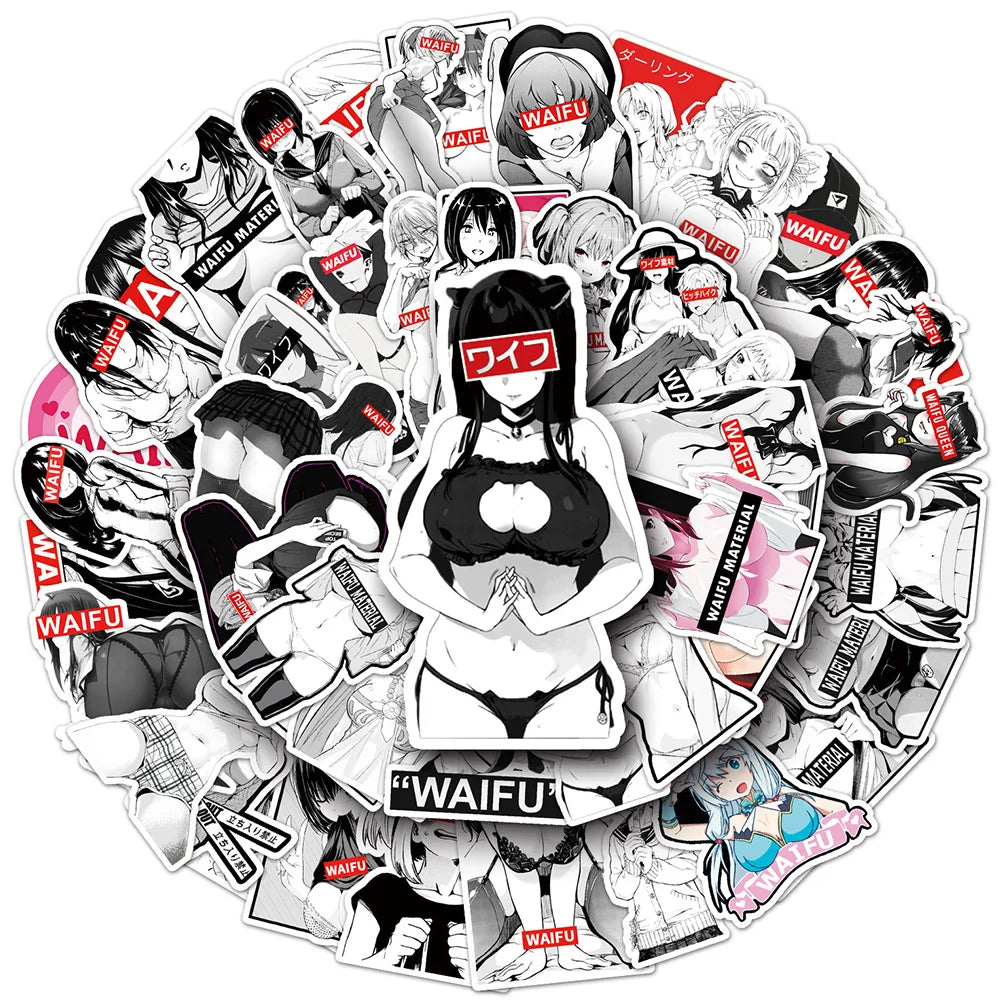 Waifu-inspired 50 Anime Girl Stickers-Waterproof Graffiti Decals for Laptop Car