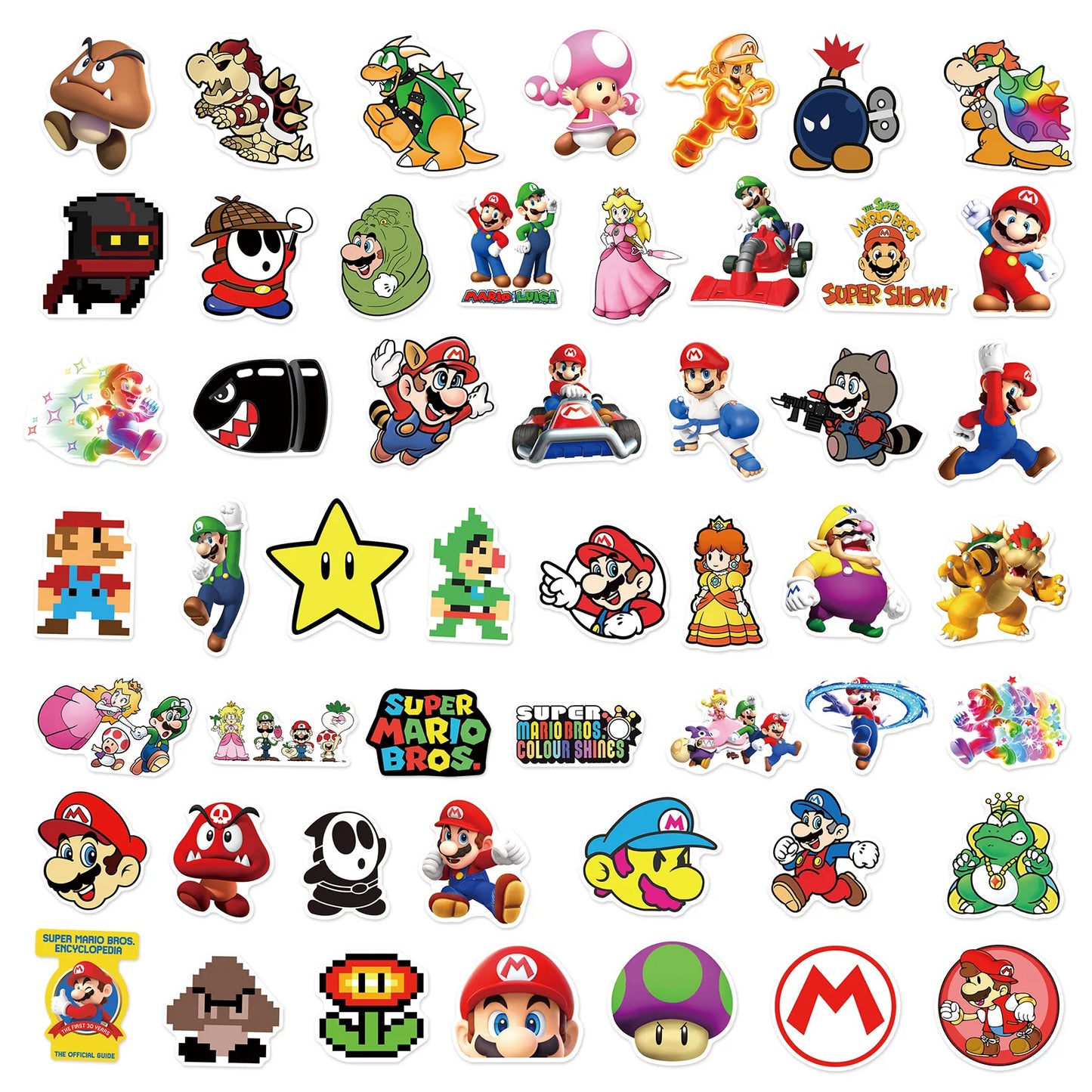 Pegatinas de Super Mario Bros-100 piezas-Mario Luigi Yoshi-Divertidas calcomanías coloridas para juegos 