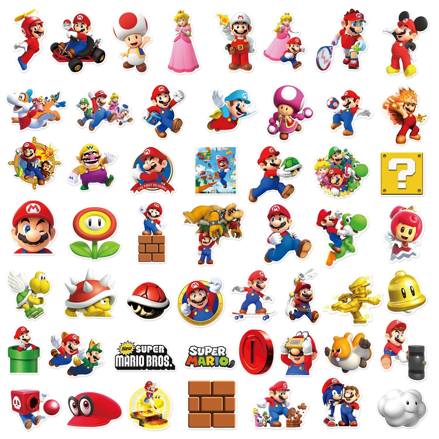 Super Mario Bros Stickers-100 pcs-Mario Luigi Yoshi-Fun Colorful Gaming Decals