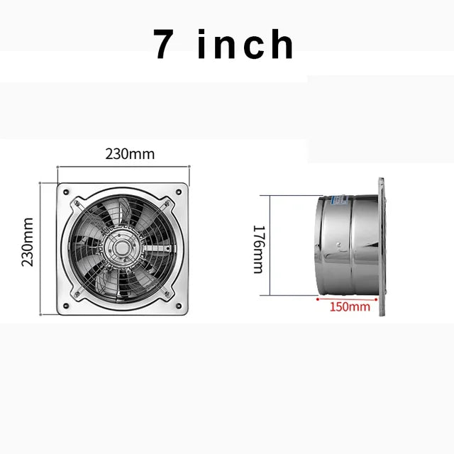 Ventilador de cocina de acero inoxidable de 6''7''8'', extractor de humos para el hogar, ventilador de pared