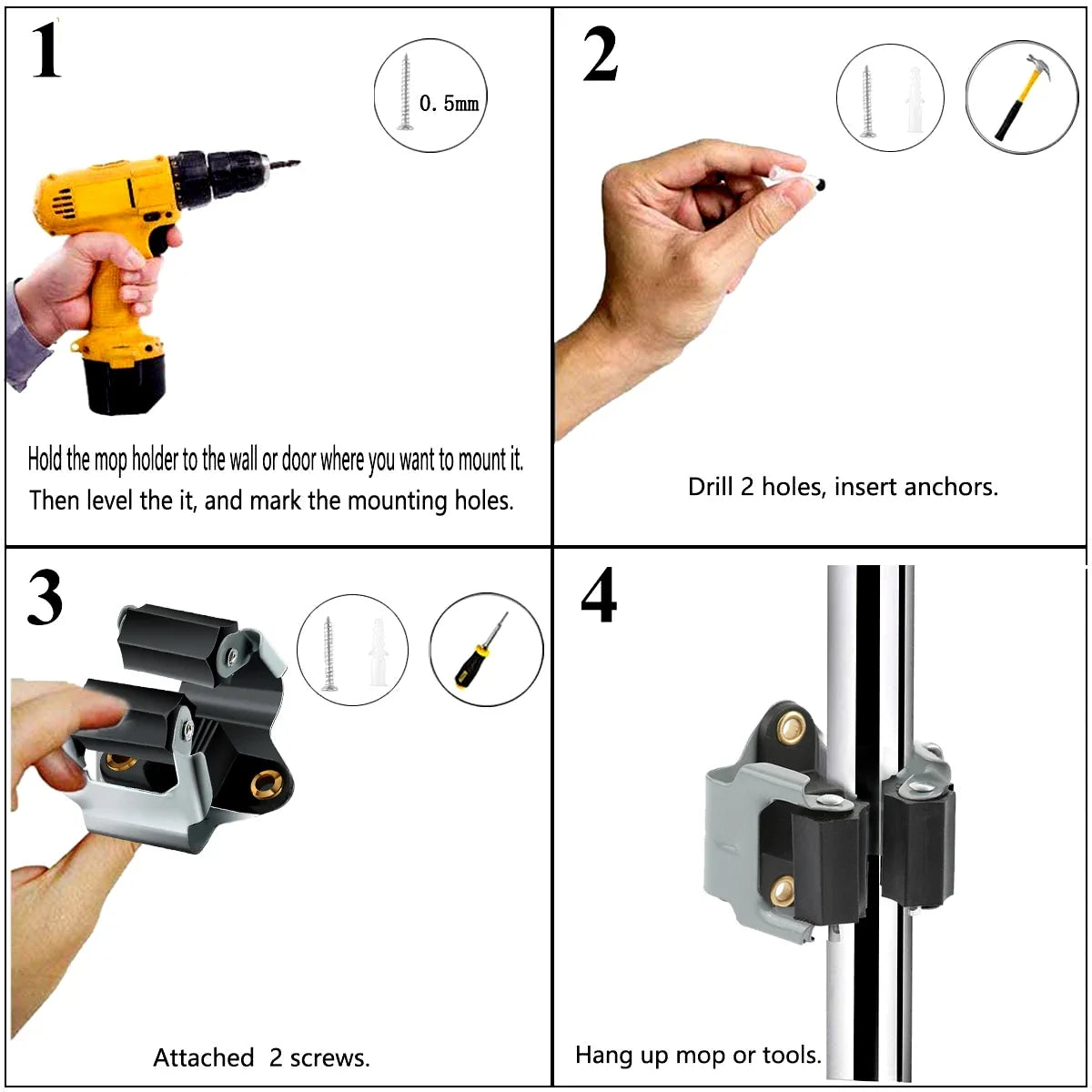 Soporte para escoba y fregona, Clips de almacenamiento montados en la pared, estante con mango de tornillos, herramientas para colgar para el hogar, cocina, baño, jardín, 10 Uds.