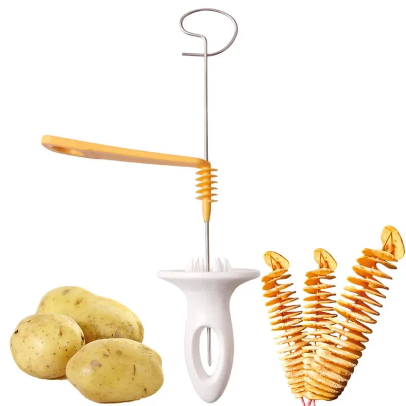 Trancheur de pommes de terre rotatif en plastique, en acier inoxydable, coupe-tranche en spirale torsadé, outil créatif pour légumes, Gadgets de cuisine, 1 ensemble