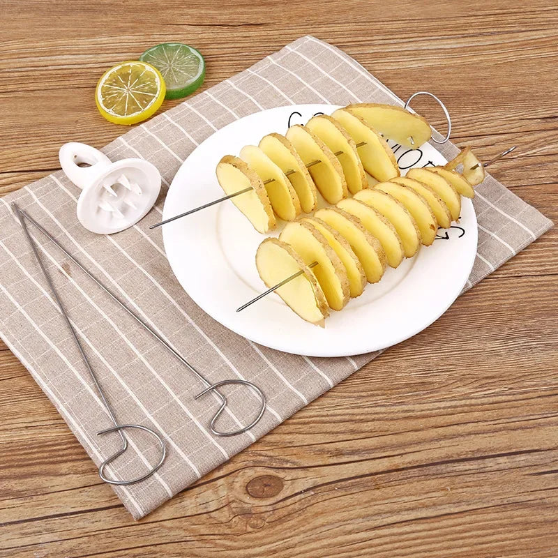 1Set Stainless Steel Plastic Rotate Potato Slicer Twisted Potato Spiral Slice Cutter Creative Vegetable Tool Kitchen Gadgets