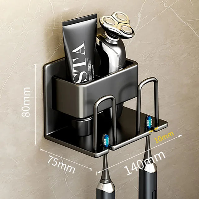 Porte-brosse à dents mural en aluminium, sans poinçon, crochet de rangement pour tasse de dentifrice, organisateur d'accessoires de salle de bains