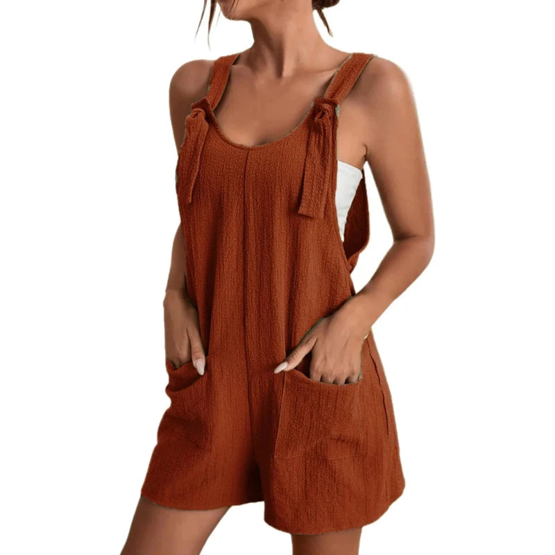 Fashion Women'S Jumpsuit Summer 2024 Strappy Sleeveless Casual Loose Solid with Pockets Short Overalls Office Ladies Streetwear