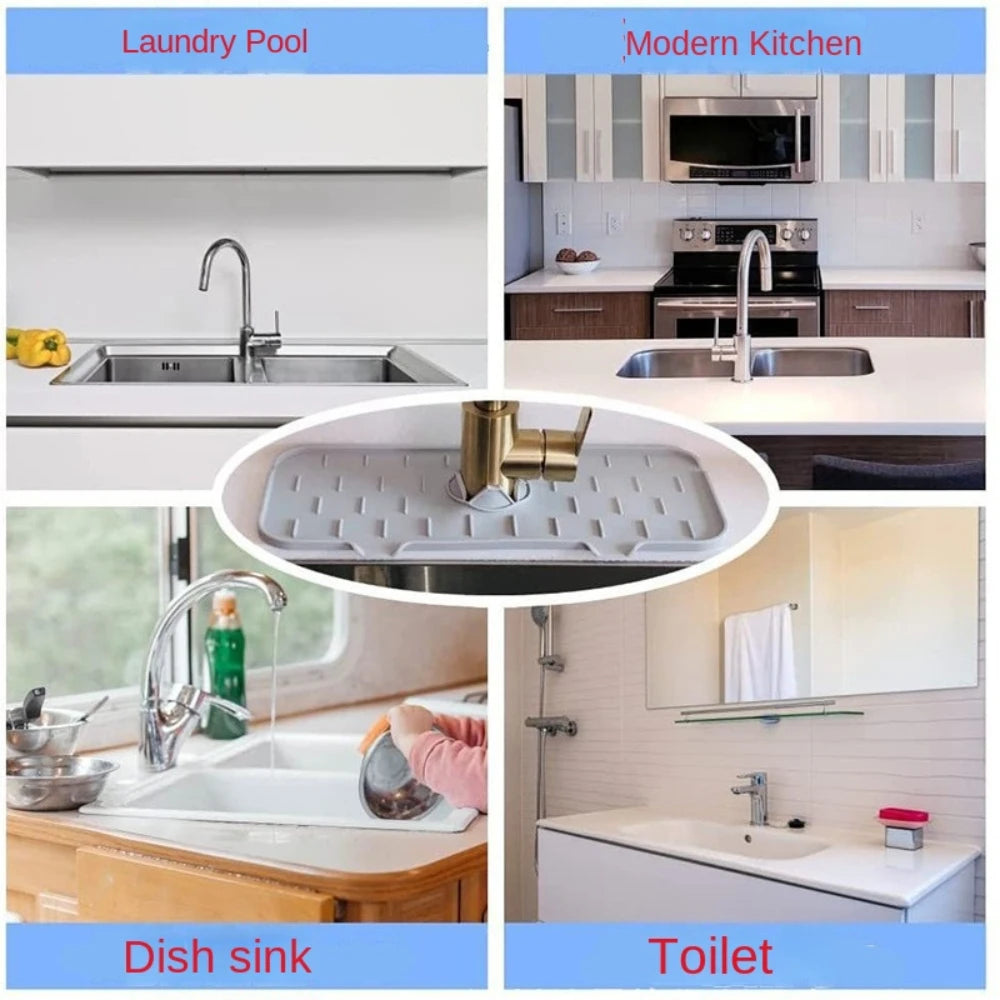 Kitchen Sink Silicone Faucet Mat Faucet Handle Drip Catcher Tray Sink Splash Guard Drain Mat Sponge Soap Holder Kitchen Gadgets