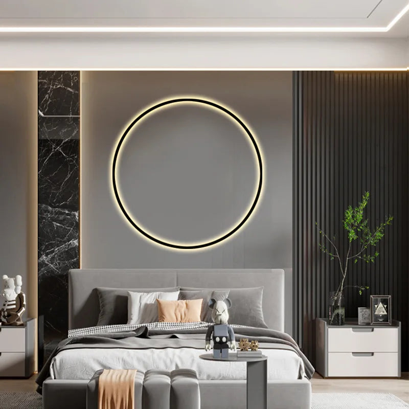 Nueva lámpara de pared circular dorada moderna de Led NEGRO, decoración de dormitorio, lámpara de pared Led, lámpara de pared de fondo de sala de estar, lámpara de pared