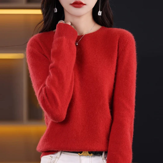 New Cashmere  Basic Top Long Sleeve Women O-Neck Knitted Sweater 100% Pure Merino Wool Pullover Clothing Knitwear