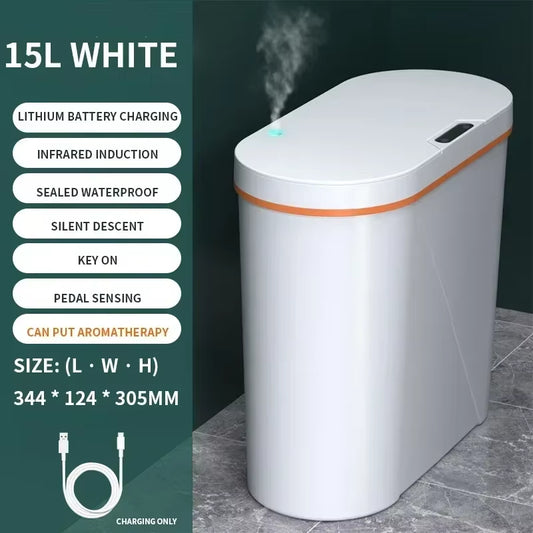 15L Aromatherapy Smart Sensor Trash Can Garbage Bin Electronic Trash Bin Narrow Toilet Rubbish Wastebasket for Home Kitchen Bath