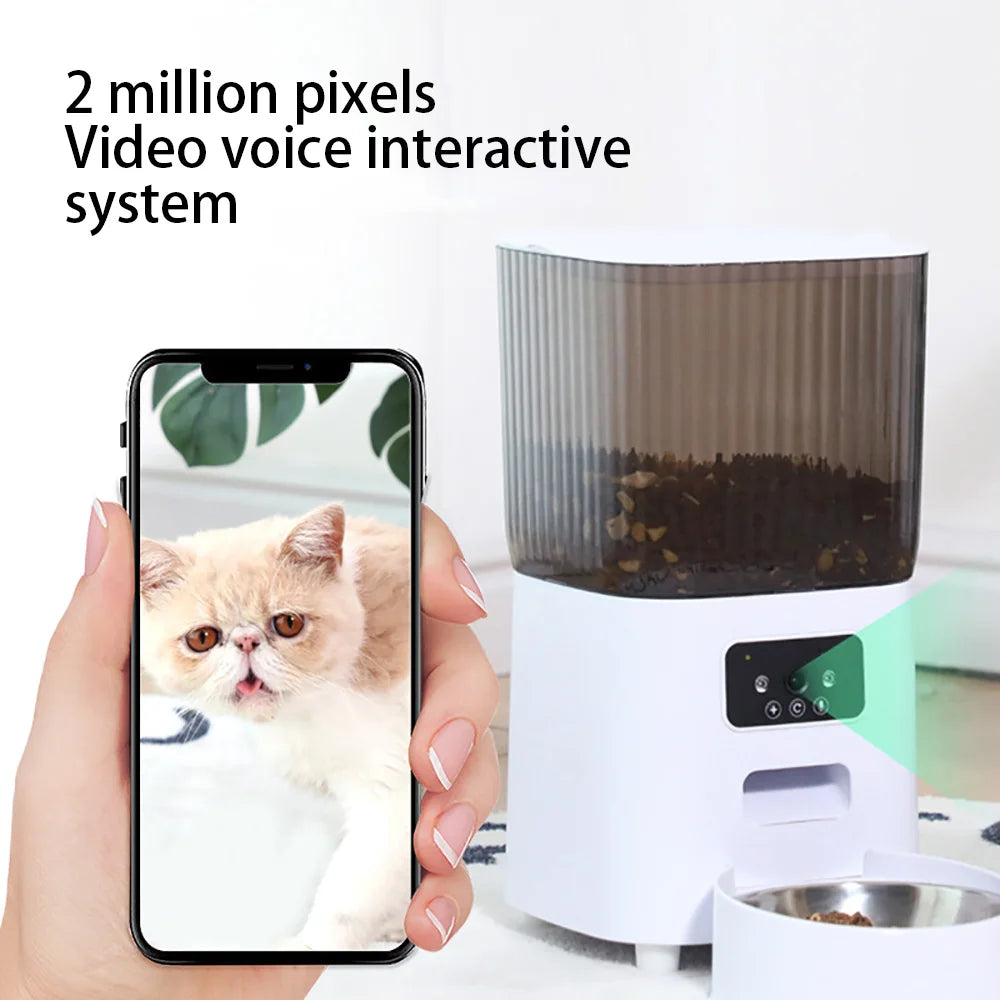 5L Double Bowls Smart Automatic Cat Feeder with Camera Cat Dry Food Video Dispenser Pet Smart Voice Recorder Auto Feeder for Dog