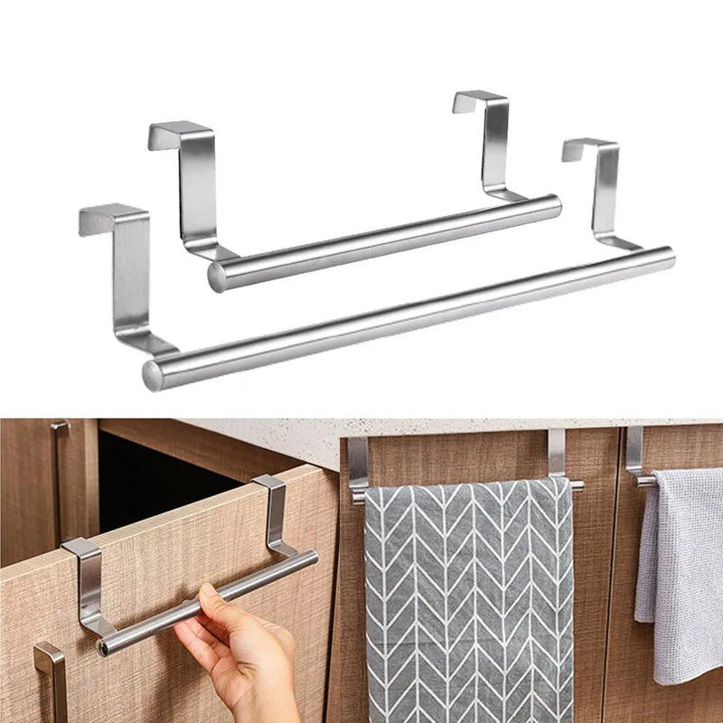 Toallero de acero inoxidable, soporte para toallas de baño, organizador colgante para puerta de armario de cocina, estante de pared, barra de toalla montada, 1 ud.