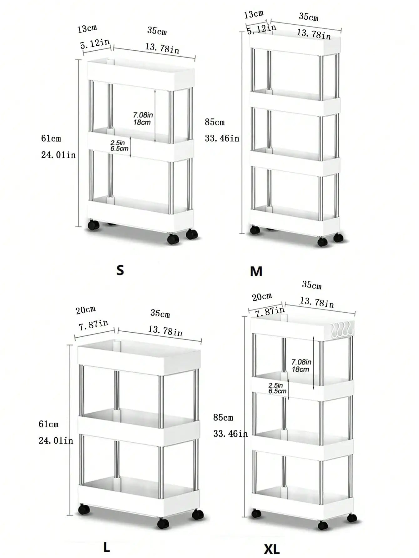 1pcs 3/4 Tier Rolling Utility Cart Storage Shelf Movable Gap Storage Rack Kitchen Bathroom Slim Slide Organizer Shelf Livingroom