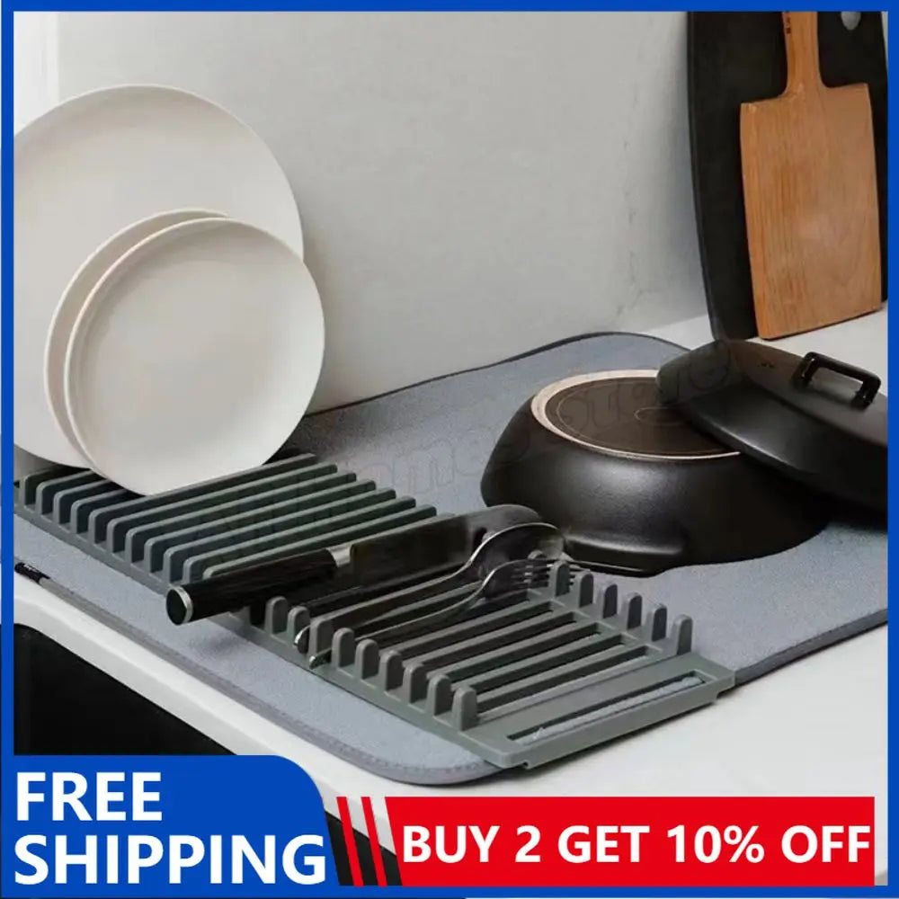 2-in-1 Dish Draining Rack Kitchen Sink Mats Dish Cup Dry Mat Rack Pot Holder Heat Resistant Opener Non-slip Mat Table Place Mat