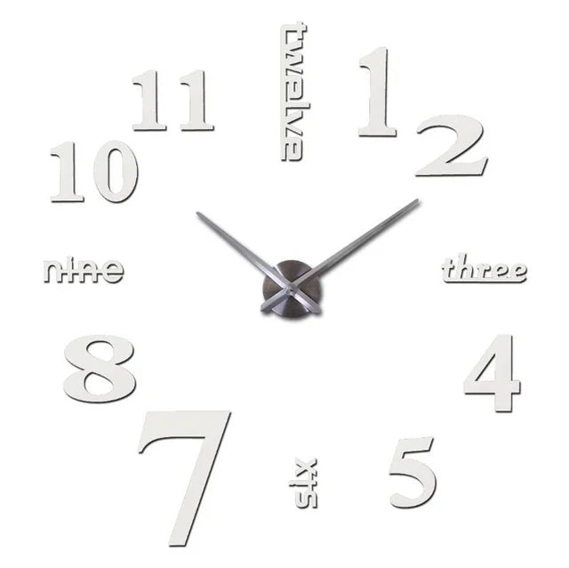 Reloj de pared grande de diseño moderno, relojes de cuarzo 3D DIY, relojes de moda, pegatinas de espejo acrílico, decoración del hogar para sala de estar, reloj de 40-90cm