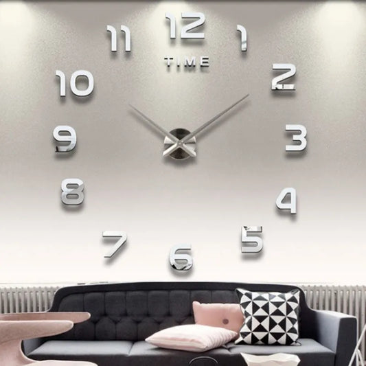 Reloj de pared grande de diseño moderno, relojes de cuarzo 3D DIY, relojes de moda, pegatinas de espejo acrílico, decoración del hogar para sala de estar, reloj de 40-90cm