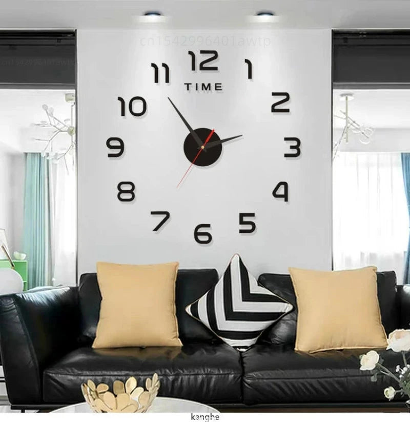 Design moderne grande Horloge murale 3D bricolage horloges à Quartz montres de mode acrylique miroir autocollants salon décor à la maison Horloge 40-90 cm