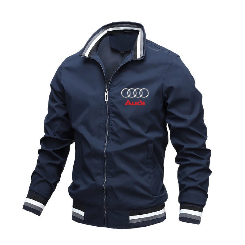 Motorcycle Jacket Audi Car Logo Print Jacket Casual Windbreaker Zipper Sweatshirt Biker Racing Team Jacket Audi Clothing Custom