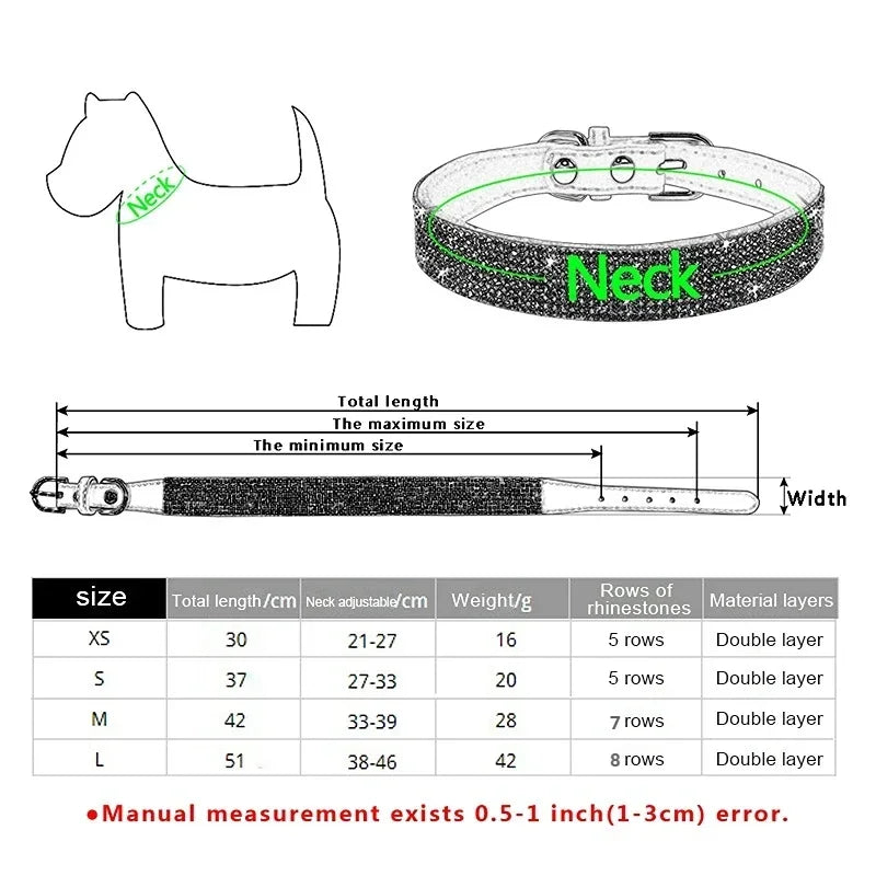 Collar de perro de cristal de fibra de ante, cómodo collar de perro con diamantes de imitación y purpurina, Collar con hebilla de aleación de Zinc para perros pequeños y gatos XXS-L