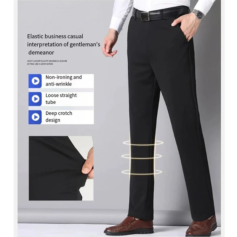 29-42 Men's Summer Thin Fashion Business Casual Suit Pants Long Pants Men's Elastic Straight Sleeve Formal Pants Plus Size