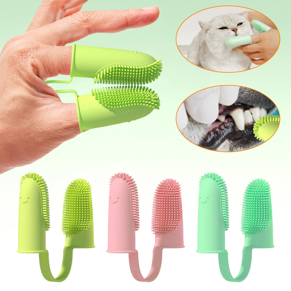 Brosse à dents à Double doigt Super douce pour chien, nettoyage des dents d'animaux, soins de la mauvaise haleine, brosse à dents TPR, outil de nettoyage, accessoires pour chien