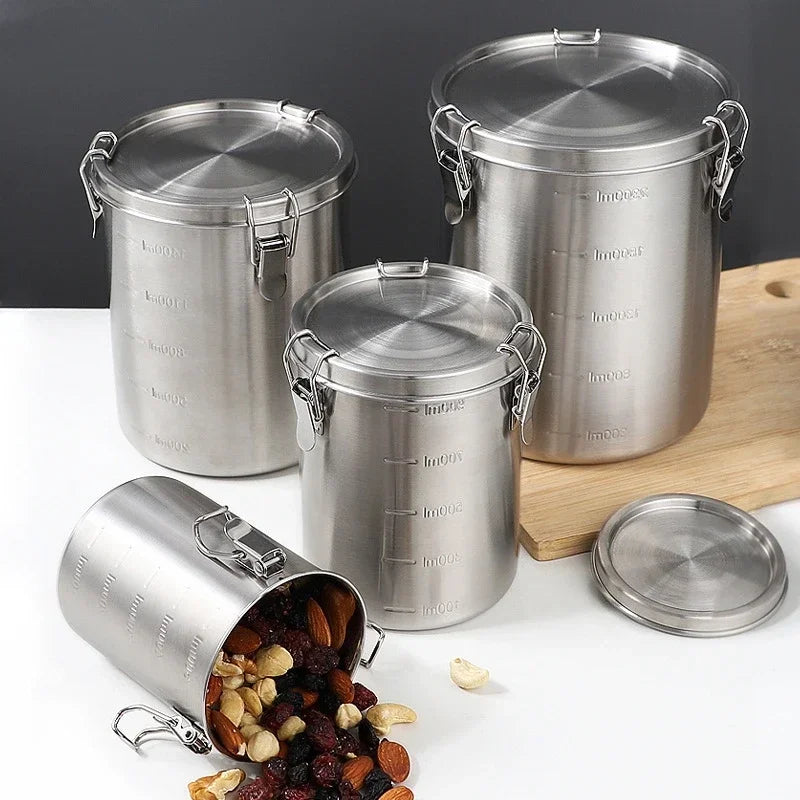 520/1000/1600/2500ml Stainless Steel Tanks Sealed Pasta Fruit Cereal Multigrain Tea Coffee Kitchen Food Storage Containers