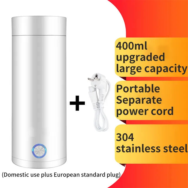 Tasse chauffante électrique de 400ML, petite tasse d'eau chauffante électrique portable, isolation d'une bouilloire d'eau bouillante de voyage