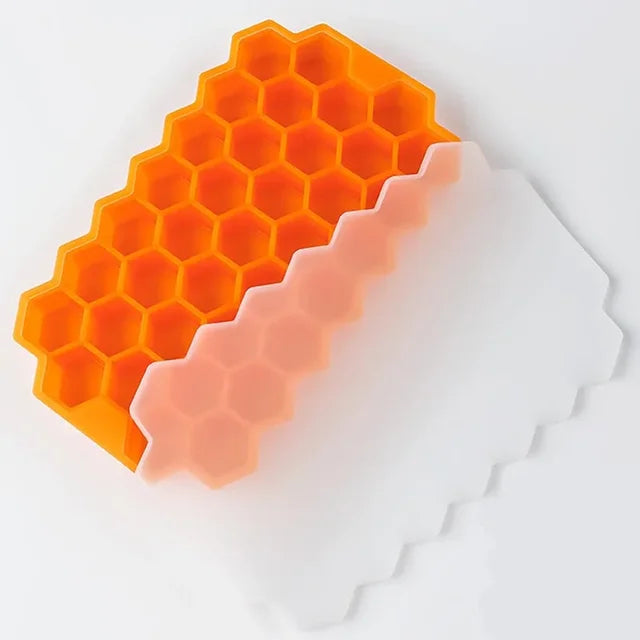 Bandejas para cubitos de hielo en forma de panal de 37 cavidades, molde de silicona reutilizable para cubitos de hielo, máquina para hacer hielo sin BPA con tapas extraíbles