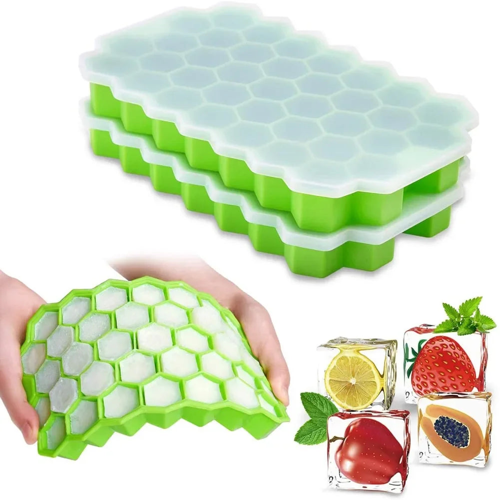 Plateaux à glaçons en nid d'abeille à 37 cavités, moule à glaçons en Silicone réutilisable sans BPA, machine à glaçons avec couvercles amovibles