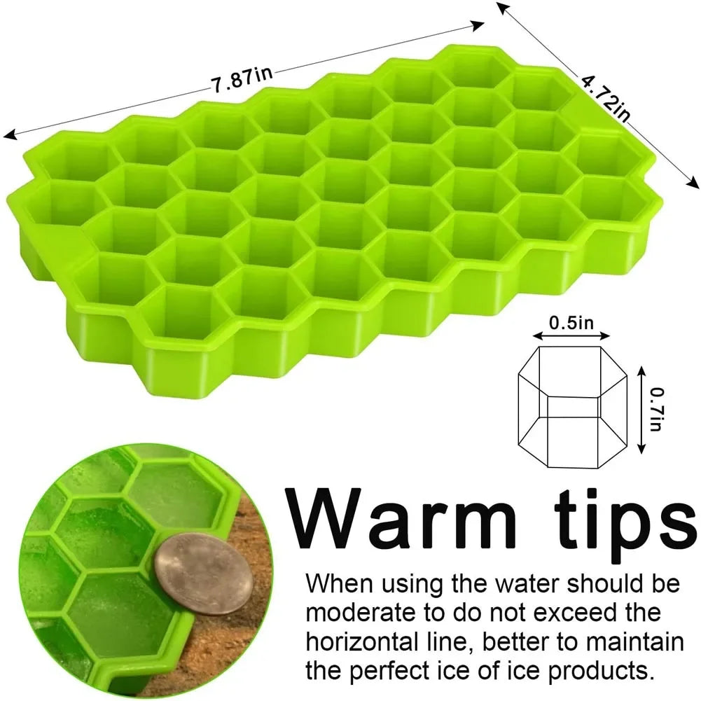 Bandejas para cubitos de hielo en forma de panal de 37 cavidades, molde de silicona reutilizable para cubitos de hielo, máquina para hacer hielo sin BPA con tapas extraíbles