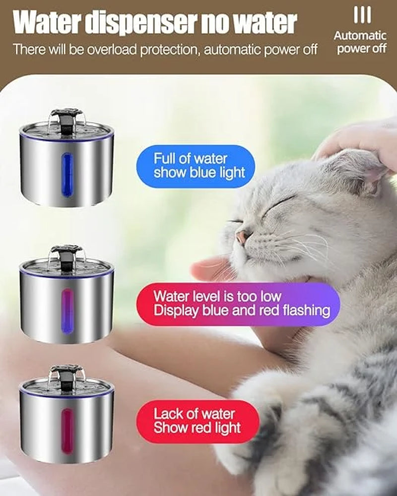 Pet Water Fountain 304 Stainless Steel Automatic Cat Drinking Fountain 2.5L Smart Water Dispenser with Transparent Window