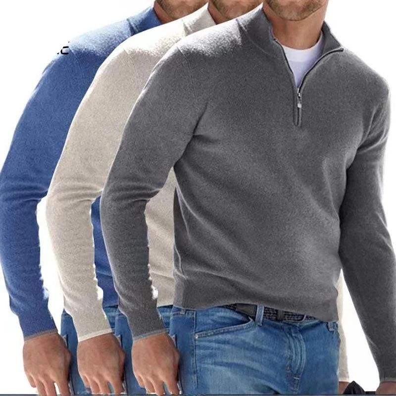 Autumn Men'S Sweatwear Warm Pullover Solid Color Half Zipper Casual Sweater Slim V-Neck Long Sleeve Men'S Sweatshirts Winter Top