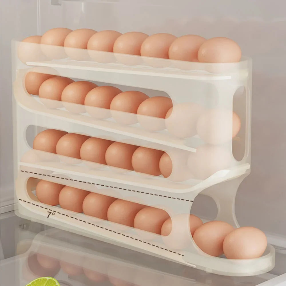 Estante rodante automático de 4 capas para huevos, caja para almacenamiento de huevos para nevera, contenedor, dispensador de huevos para refrigerador de cocina, organizador para nevera