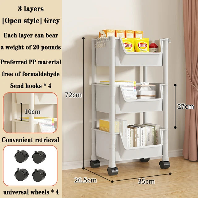 Estantería con carrito, estante de almacenaje para cocina creativo portátil, vitrina móvil para sala de estar, estantería móvil de esquina con ruedas