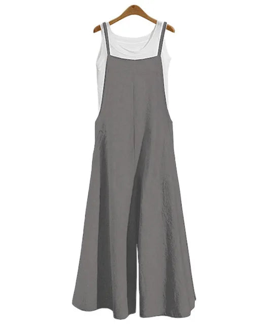 Women Straps Jumpsuit Summer Solid Color Wide Leg Pants Dungaree Bib Overalls Casual Loose Sleeveless Cotton Linen Jumpsuits 5Xl