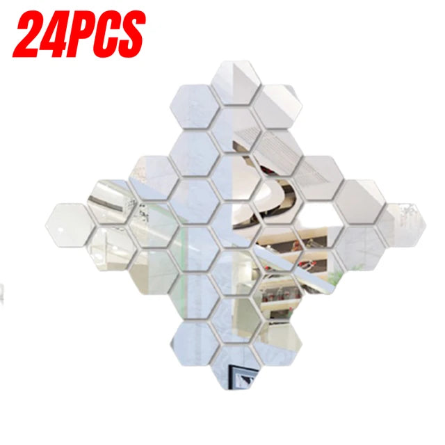 12/24PCS Diy Wall Sticker 3d Stickers Acrylic Mirror Modern Multi-piece Package Large Pattern Self Adhesive Decorative Mirrors