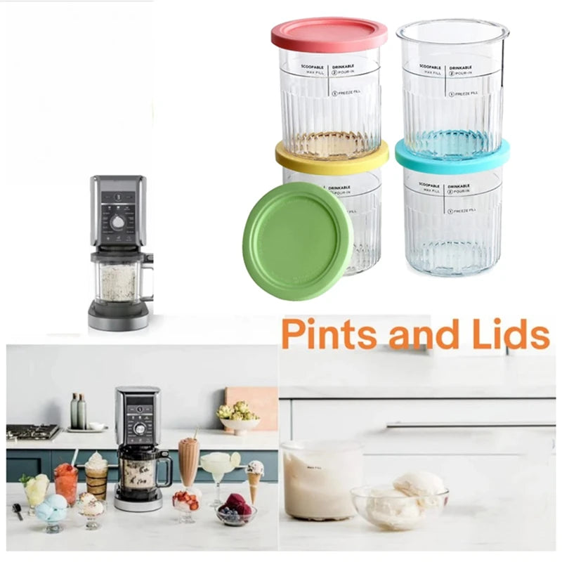 4PCS Ice Cream Pints And Lids Ice Cream Pint Storage For Ninja Creami NC500 NC501 Ice Cream Storage Containers Food Freezer