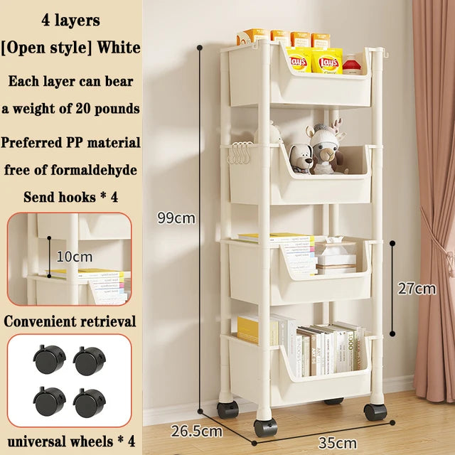 Trolley Bookshelf Portable Creative Kitchen Storage Rack Living Room Mobile Display Cabinet Corner Movable Bookshelf With Wheels