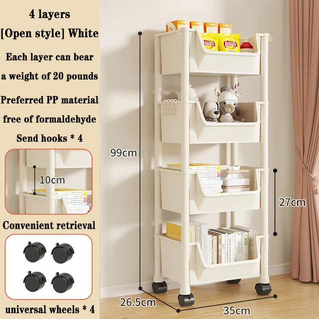 Estantería con carrito, estante de almacenaje para cocina creativo portátil, vitrina móvil para sala de estar, estantería móvil de esquina con ruedas