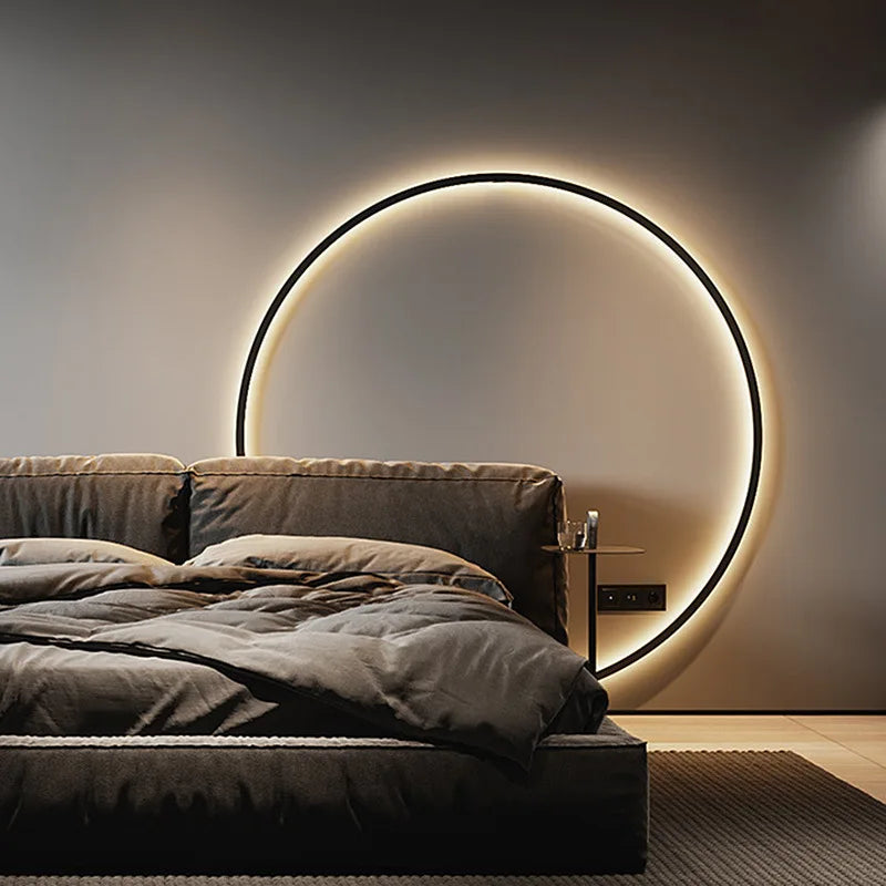 Nueva lámpara de pared circular dorada moderna de Led NEGRO, decoración de dormitorio, lámpara de pared Led, lámpara de pared de fondo de sala de estar, lámpara de pared