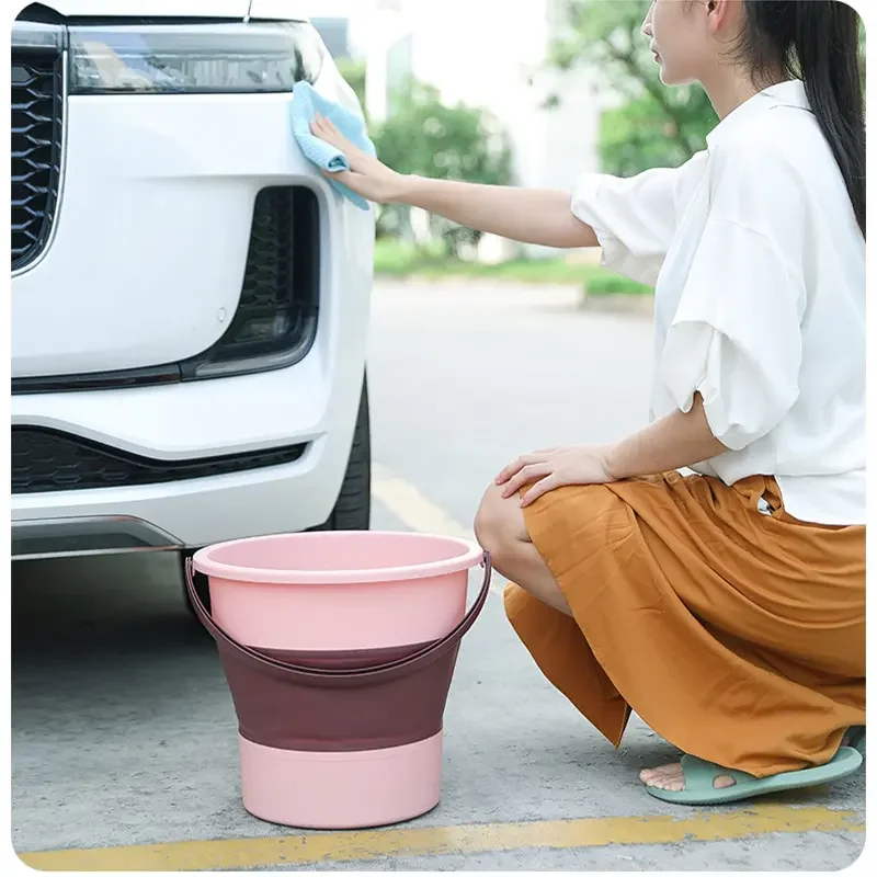 Seau pliant Portable 5/10/17L, seau multifonctionnel en Silicone épais pour le lavage de voiture et la pêche Camping seau pliant